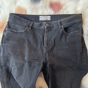 Free People Distressed Black Raw Hem Straight Jean
